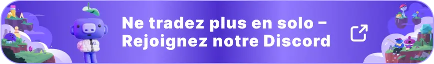 Appel à l'action pour rejoindre une communauté Discord dédiée au trading. Ne tradez plus en solo et connectez-vous avec d'autres traders pour partager des conseils et des stratégies